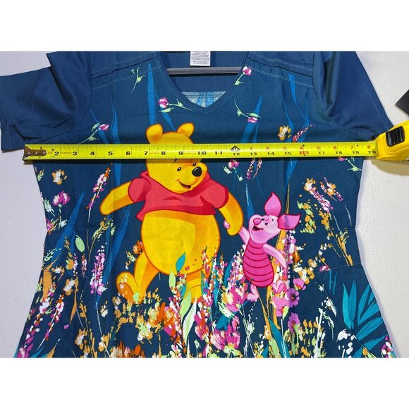 Tooniforms Size XS Winnie The Pooh & Piglet Floral Print Scrub V NeckTop - Picture 5 of 11